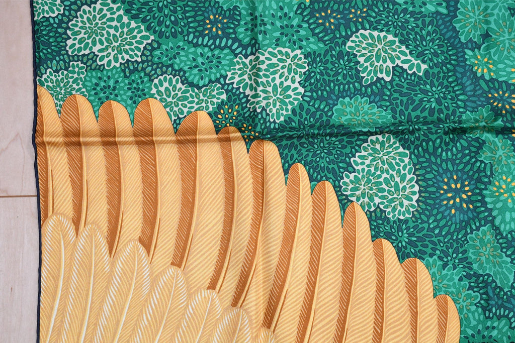 Hermes Scarf L'Esprit de la Foret 90 cm silk green yellow Carre forest butterfly