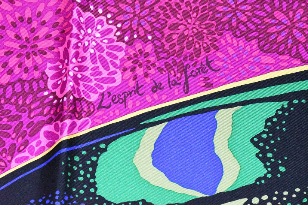 Hermes Scarf L'Esprit de la Foret 90 cm silk purple Carre forest butterfly