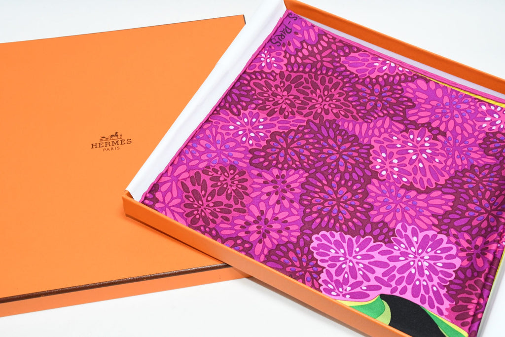 Hermes Scarf L'Esprit de la Foret 90 cm silk purple Carre forest butterfly