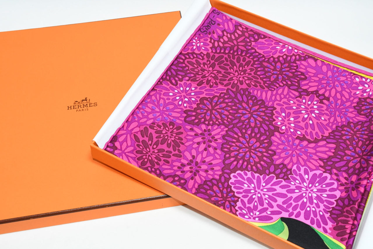 Hermes Scarf L'Esprit de la Foret 90 cm silk purple Carre forest butterfly