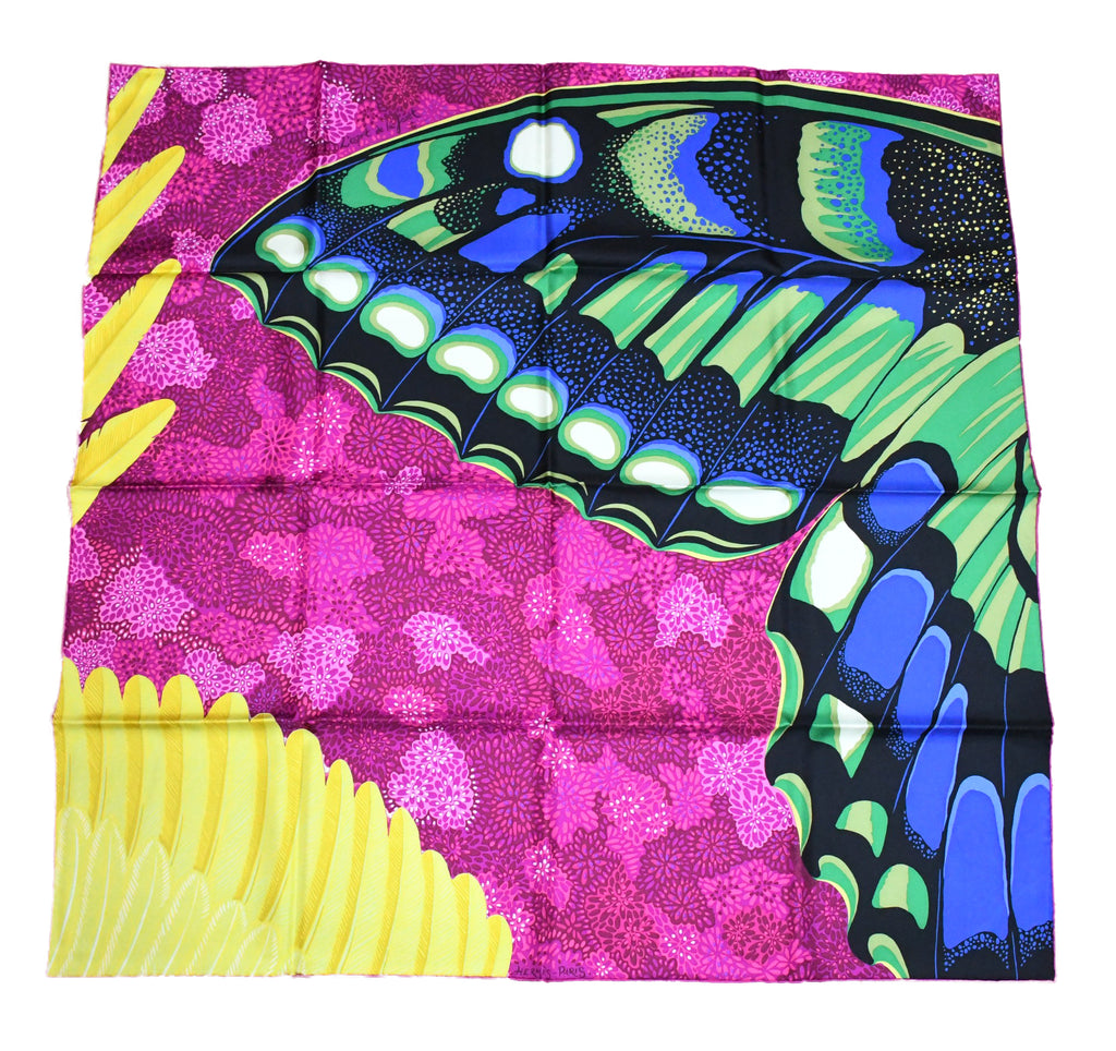 Hermes Scarf L'Esprit de la Foret 90 cm silk purple Carre forest butterfly