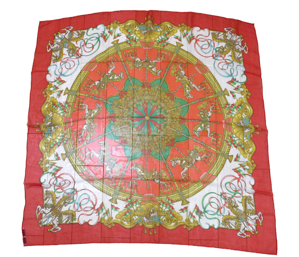 Hermes Scarf LUNA PARK 90 cm Chiffon Silk mousseline merry-go-round muslin 35"