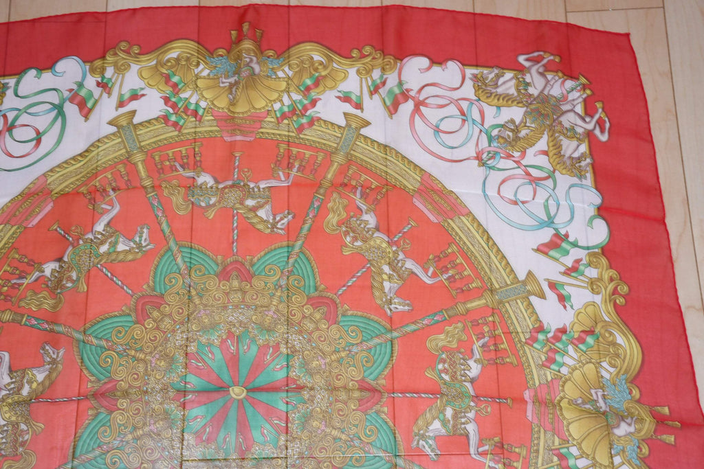 Hermes Scarf LUNA PARK 90 cm Chiffon Silk mousseline merry-go-round muslin 35"