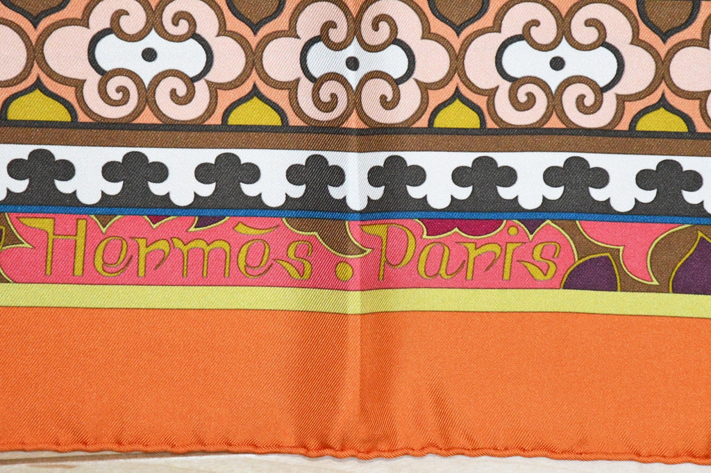 Hermes Scarf La Femme aux Semelles de Vent 90 cm silk orange Carre wind