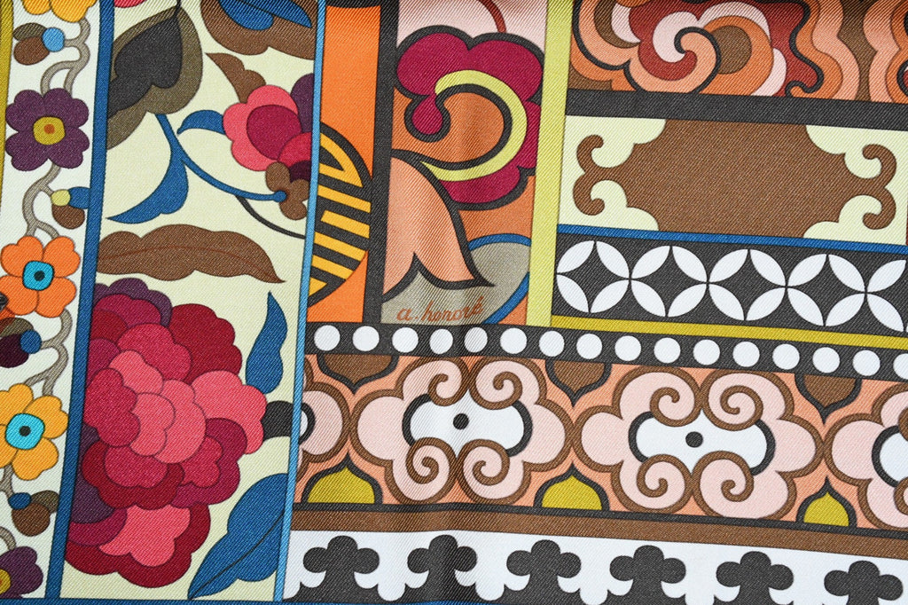 Hermes Scarf La Femme aux Semelles de Vent 90 cm silk orange Carre wind
