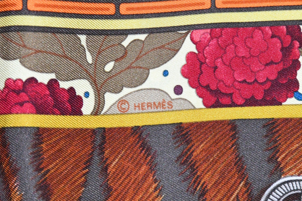 Hermes Scarf La Femme aux Semelles de Vent 90 cm silk orange Carre wind