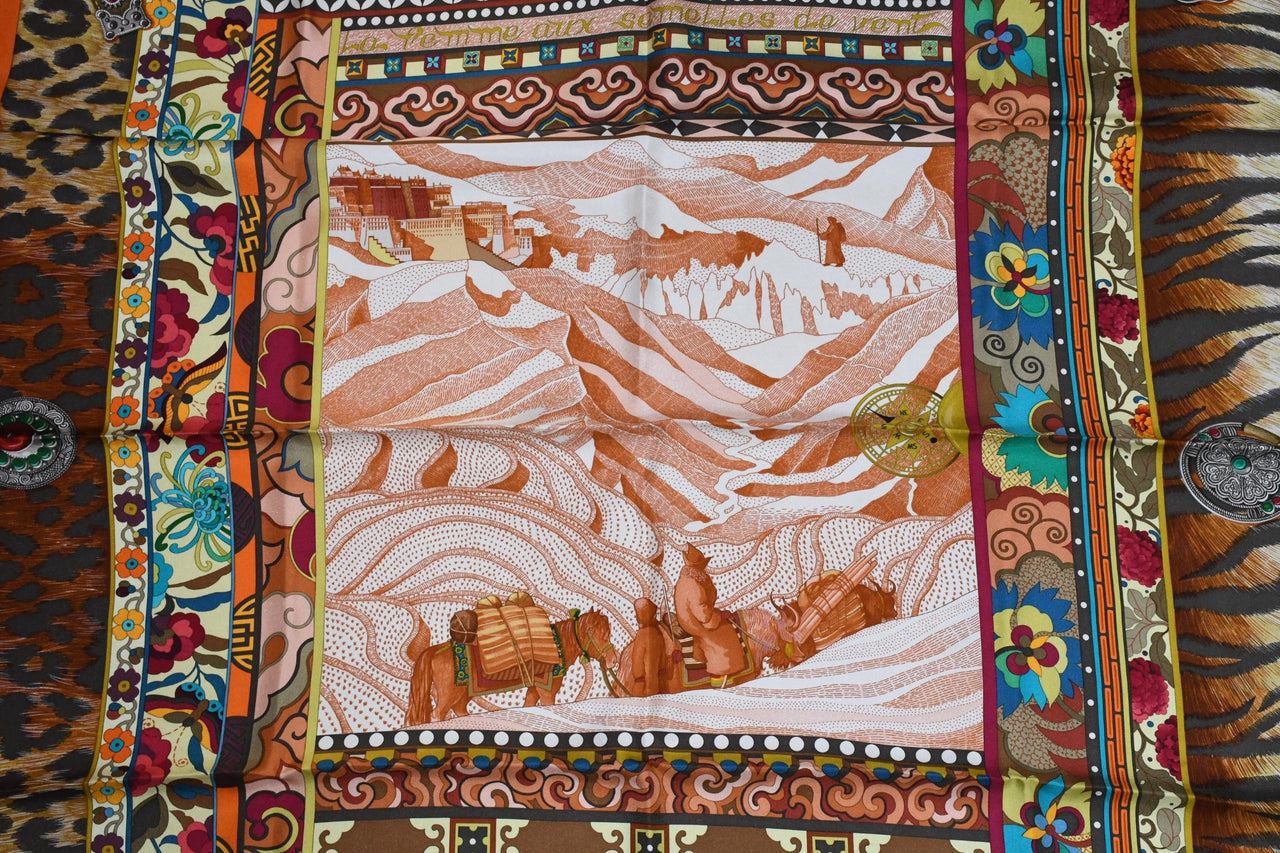 Hermes Scarf La Femme aux Semelles de Vent 90 cm silk orange Carre wind