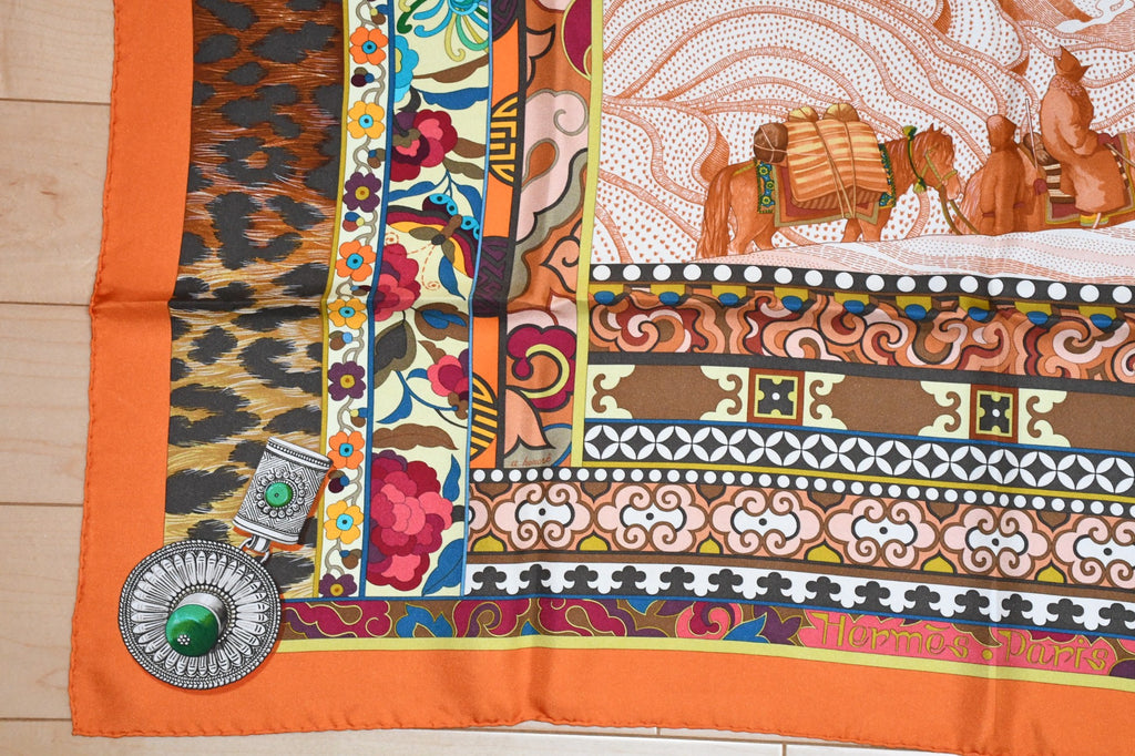 Hermes Scarf La Femme aux Semelles de Vent 90 cm silk orange Carre wind