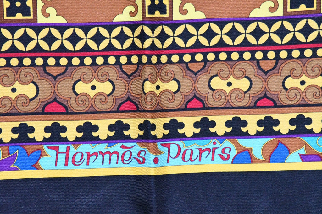 Hermes Scarf La Femme aux Semelles de Vent Silk 90 cm black Carre wind ship 35"