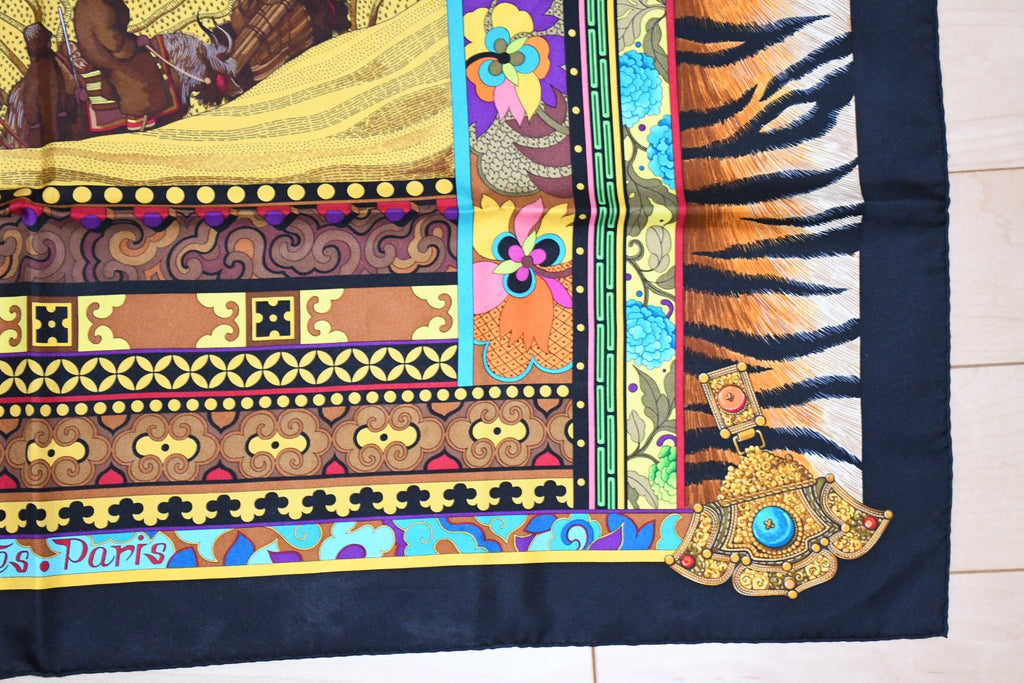 Hermes Scarf La Femme aux Semelles de Vent Silk 90 cm black Carre wind ship 35"