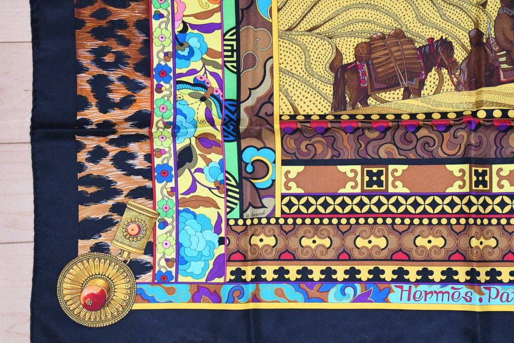 Hermes Scarf La Femme aux Semelles de Vent Silk 90 cm black Carre wind ship 35"