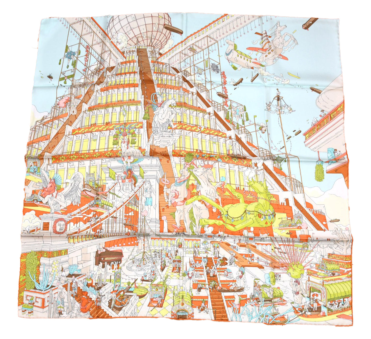 Hermes Scarf La Legende Du Cheval 90 cm silk light blue Carre legend Pegasus horse 35"