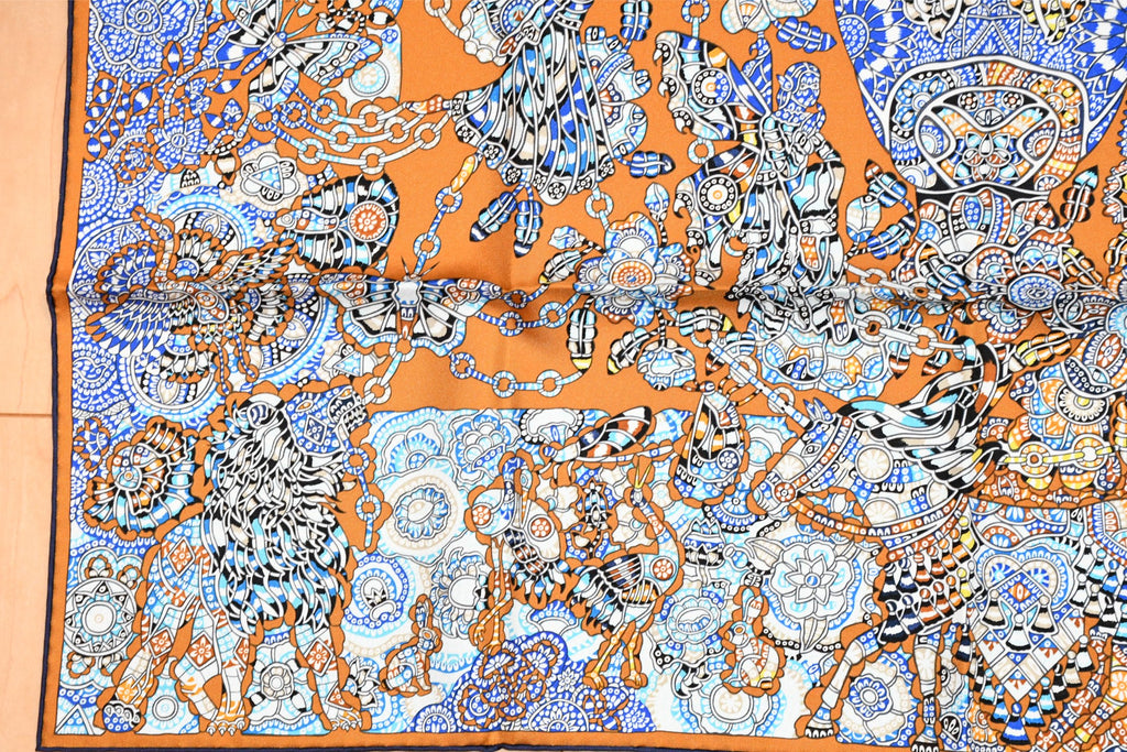 Hermes Scarf La Legende de la Foret 90 cm orange forest deer animal Carre 35"