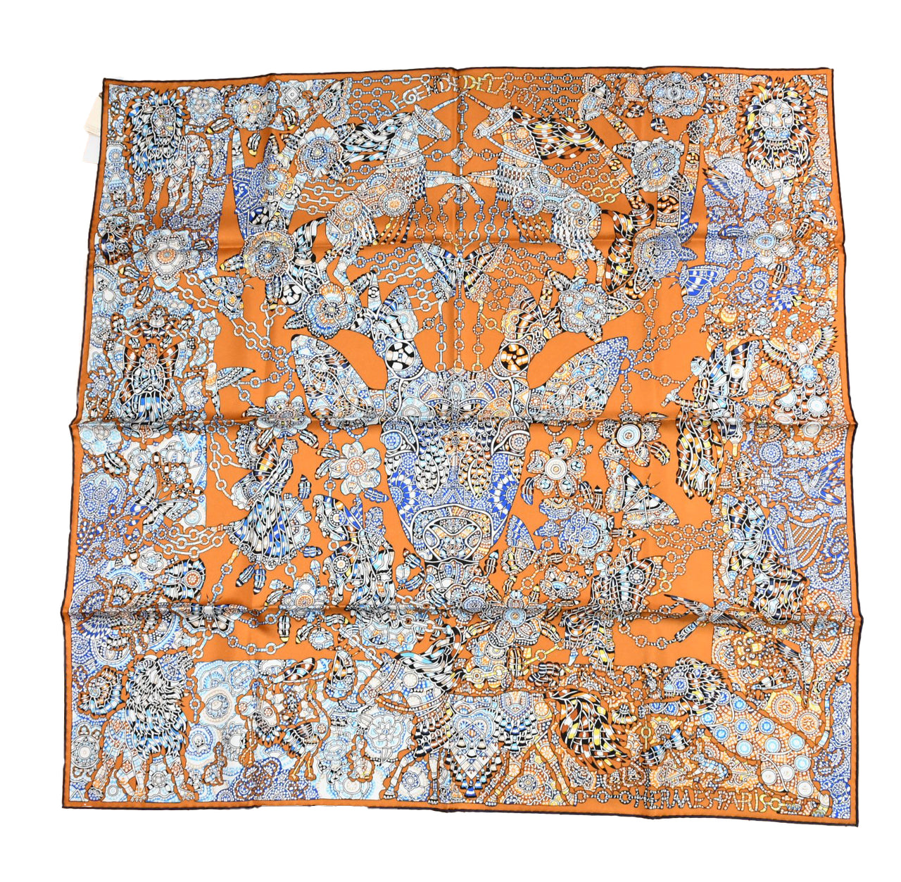 Hermes Scarf La Legende de la Foret 90 cm orange forest deer animal Carre 35"