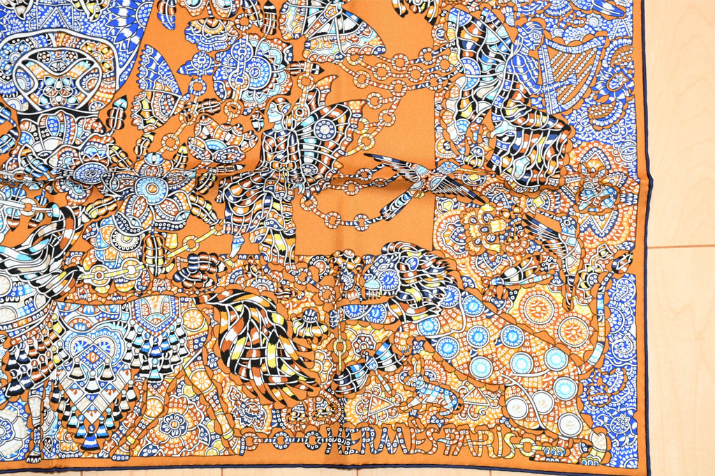 Hermes Scarf La Legende de la Foret 90 cm orange forest deer animal Carre 35"