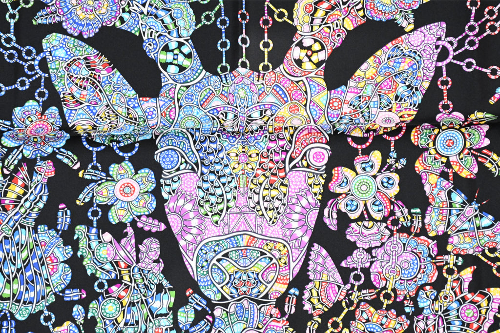 Hermes Scarf La Legende de la Foret 90 cm silk black yellow legend forest deer Carre 35"