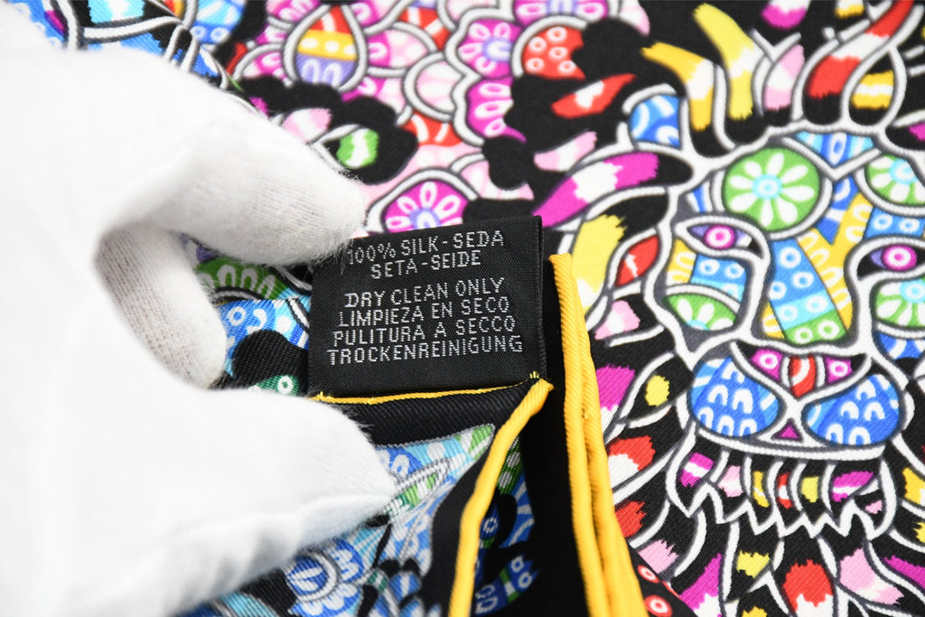 Hermes Scarf La Legende de la Foret 90 cm silk black yellow legend forest deer Carre 35"