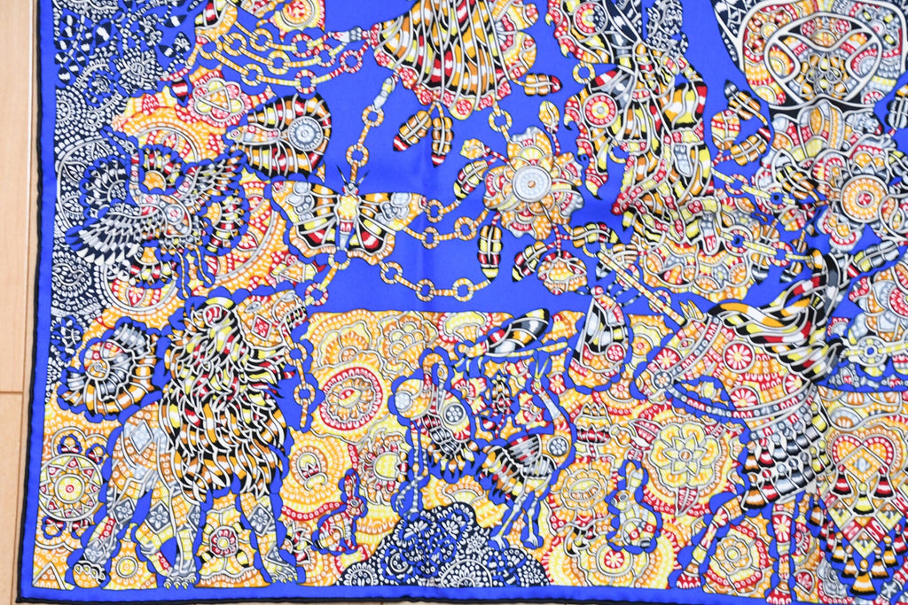 Hermes Scarf La Legende de la Foret 90 cm silk blue legend forest deer Carre 35"