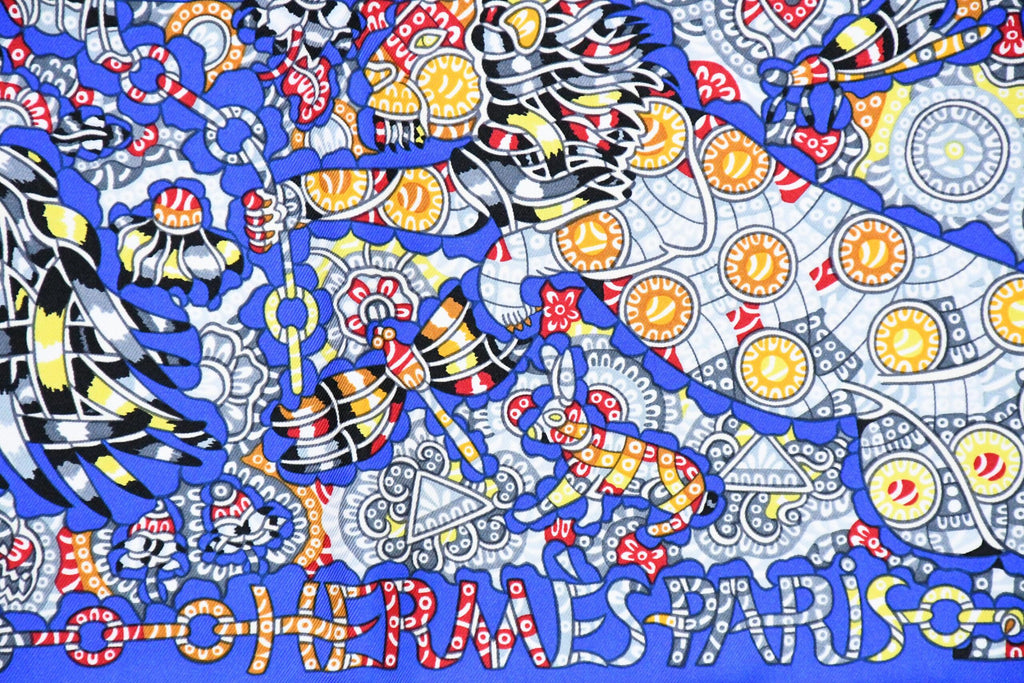 Hermes Scarf La Legende de la Foret 90 cm silk blue legend forest deer Carre 35"