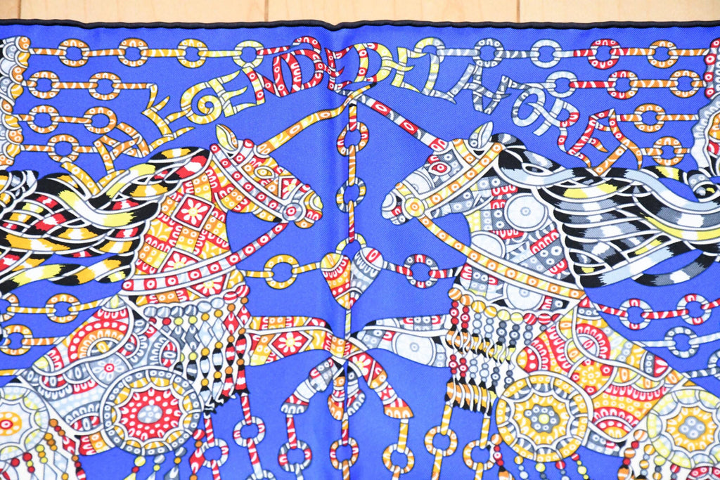 Hermes Scarf La Legende de la Foret 90 cm silk blue legend forest deer Carre 35"