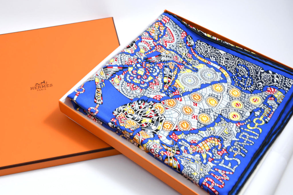 Hermes Scarf La Legende de la Foret 90 cm silk blue legend forest deer Carre 35"