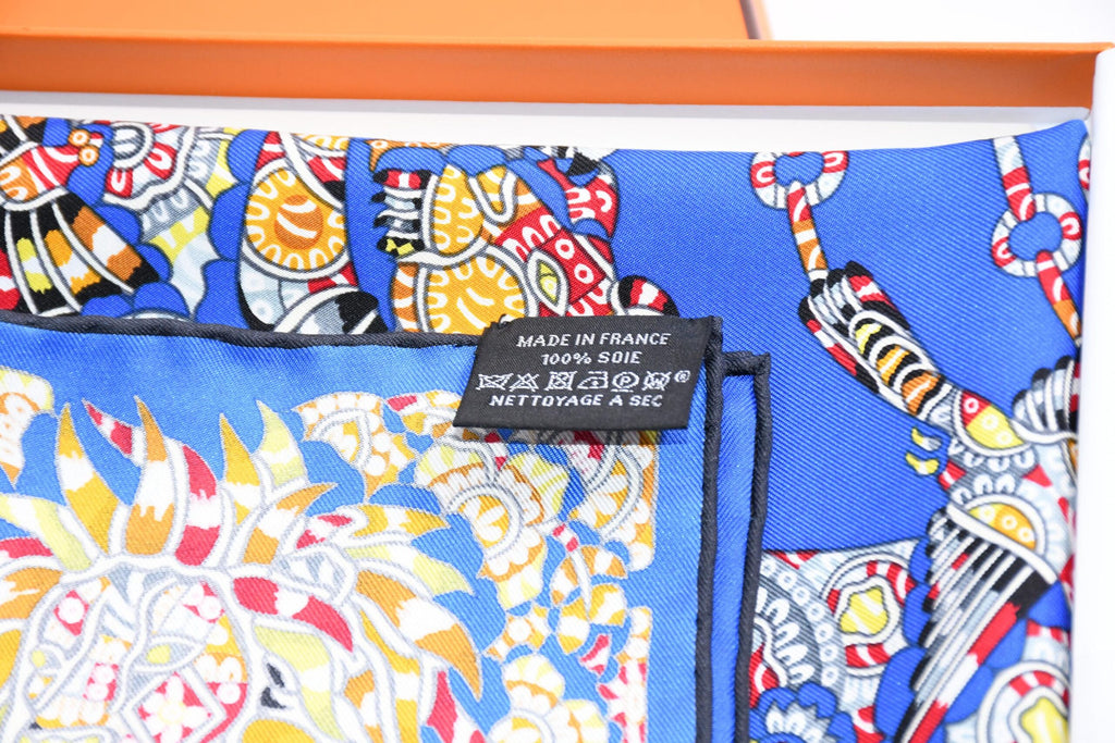Hermes Scarf La Legende de la Foret 90 cm silk blue legend forest deer Carre 35"