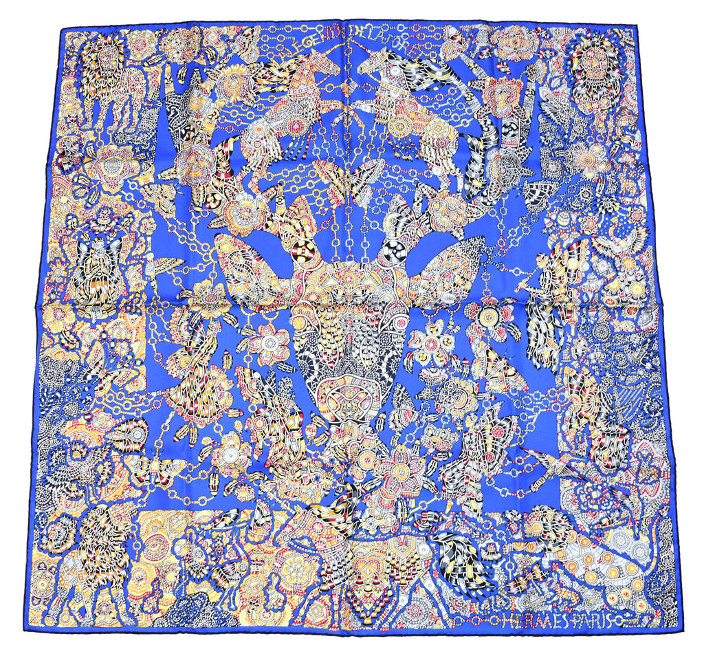 Hermes Scarf La Legende de la Foret 90 cm silk blue legend forest deer Carre 35"