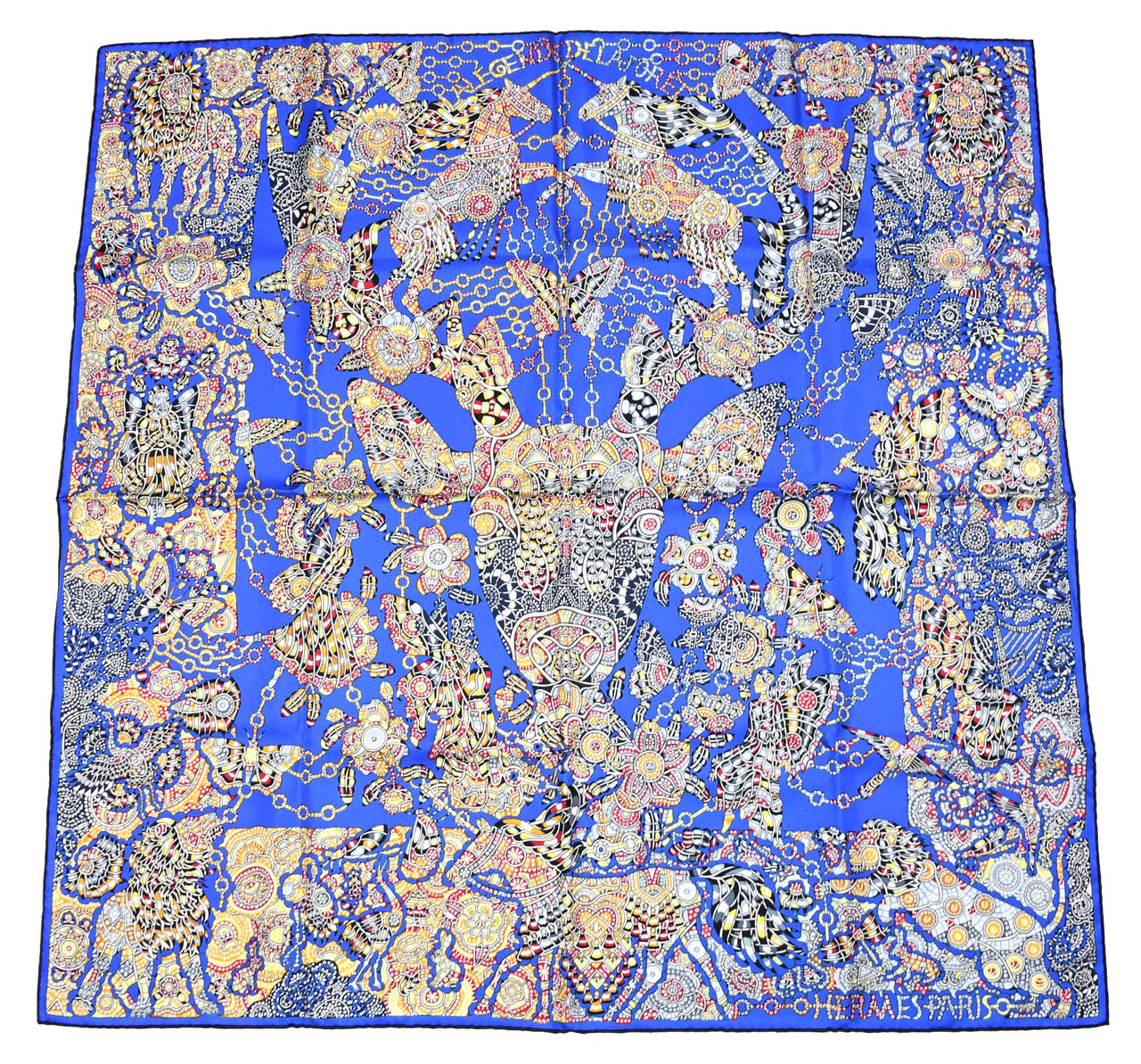 Hermes Scarf La Legende de la Foret 90 cm silk blue legend forest deer Carre 35"