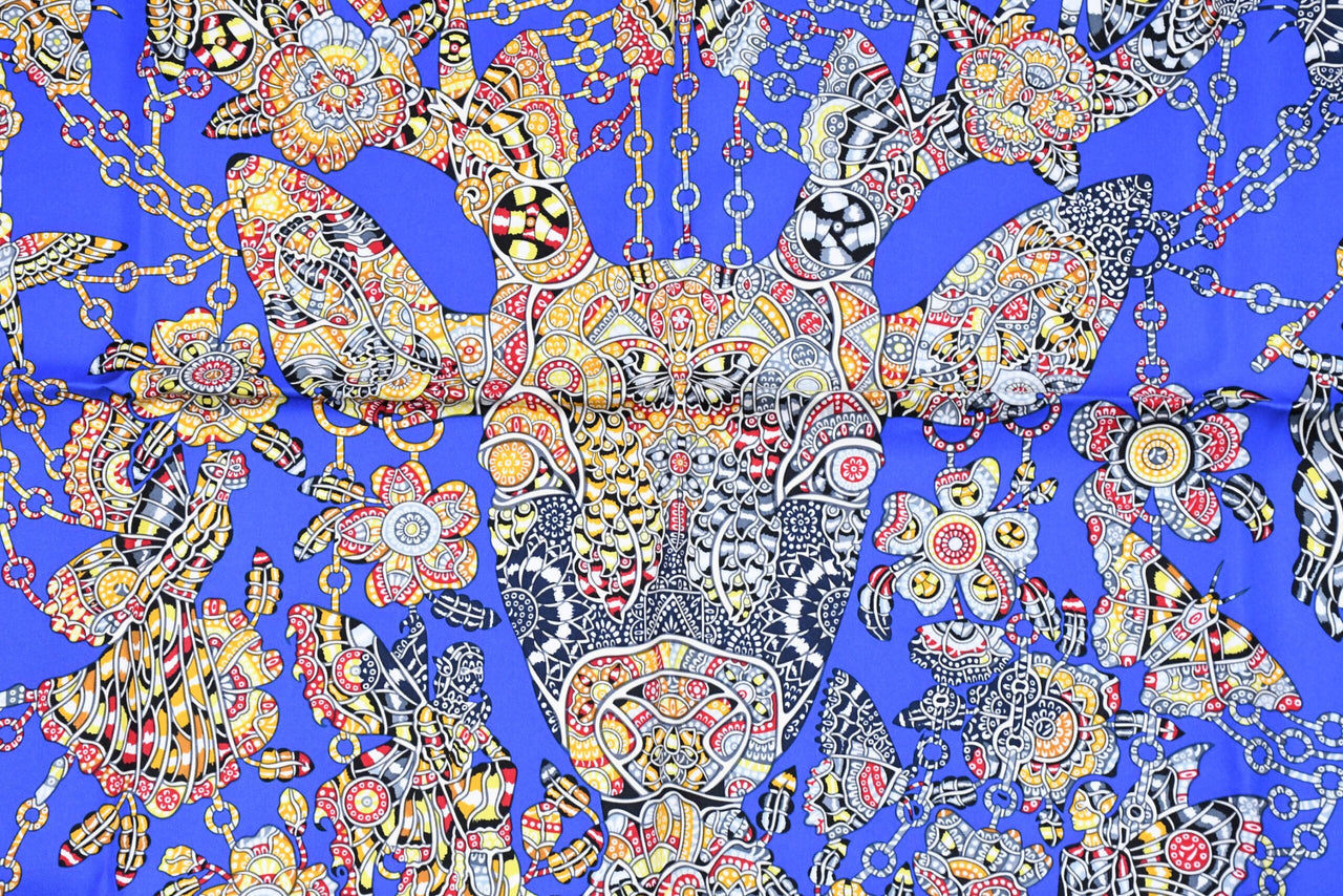 Hermes Scarf La Legende de la Foret 90 cm silk blue legend forest deer Carre 35"