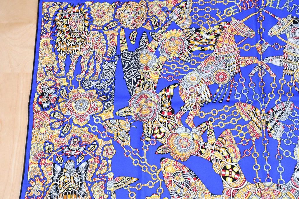 Hermes Scarf La Legende de la Foret 90 cm silk blue legend forest deer Carre 35"