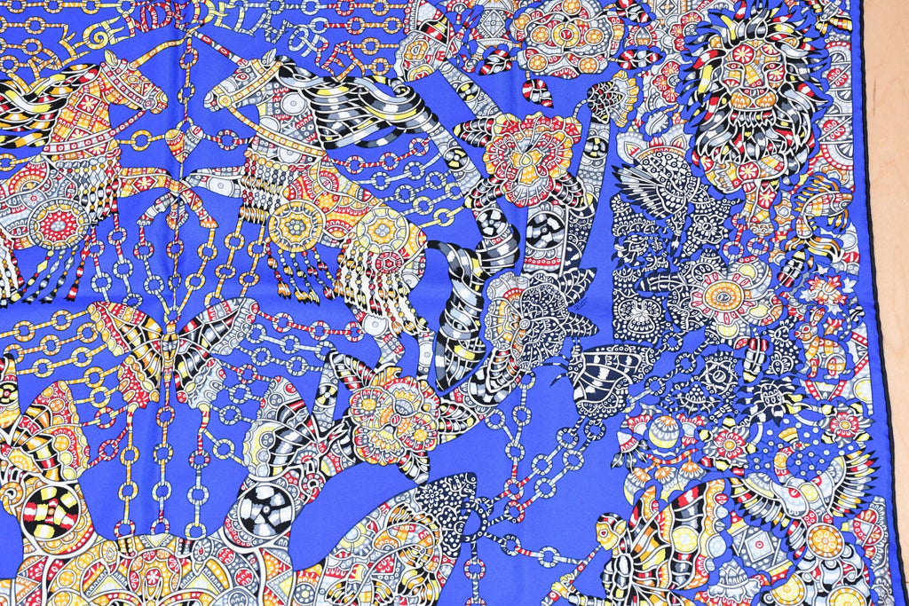 Hermes Scarf La Legende de la Foret 90 cm silk blue legend forest deer Carre 35"