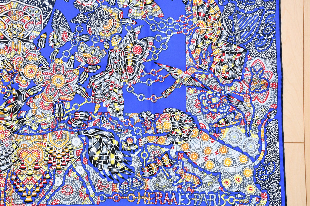 Hermes Scarf La Legende de la Foret 90 cm silk blue legend forest deer Carre 35"