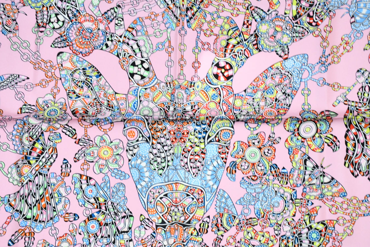Hermes Scarf La Legende de la Foret 90 cm silk pink legend forest deer Carre 35"