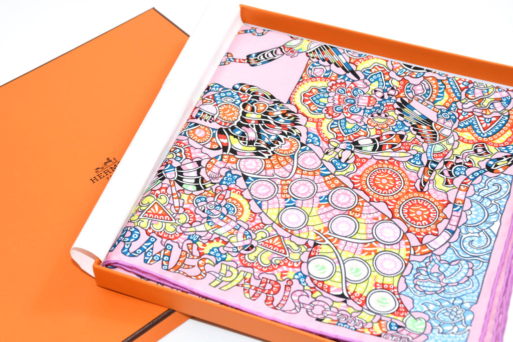 Hermes Scarf La Legende de la Foret 90 cm silk pink legend forest deer Carre 35"