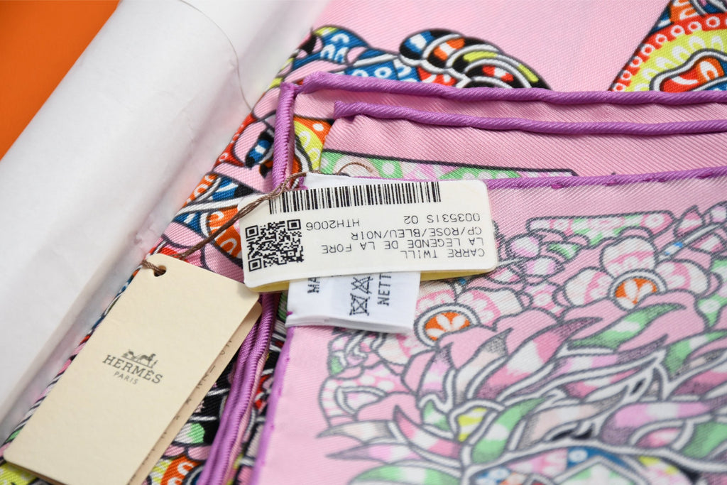 Hermes Scarf La Legende de la Foret 90 cm silk pink legend forest deer Carre 35"