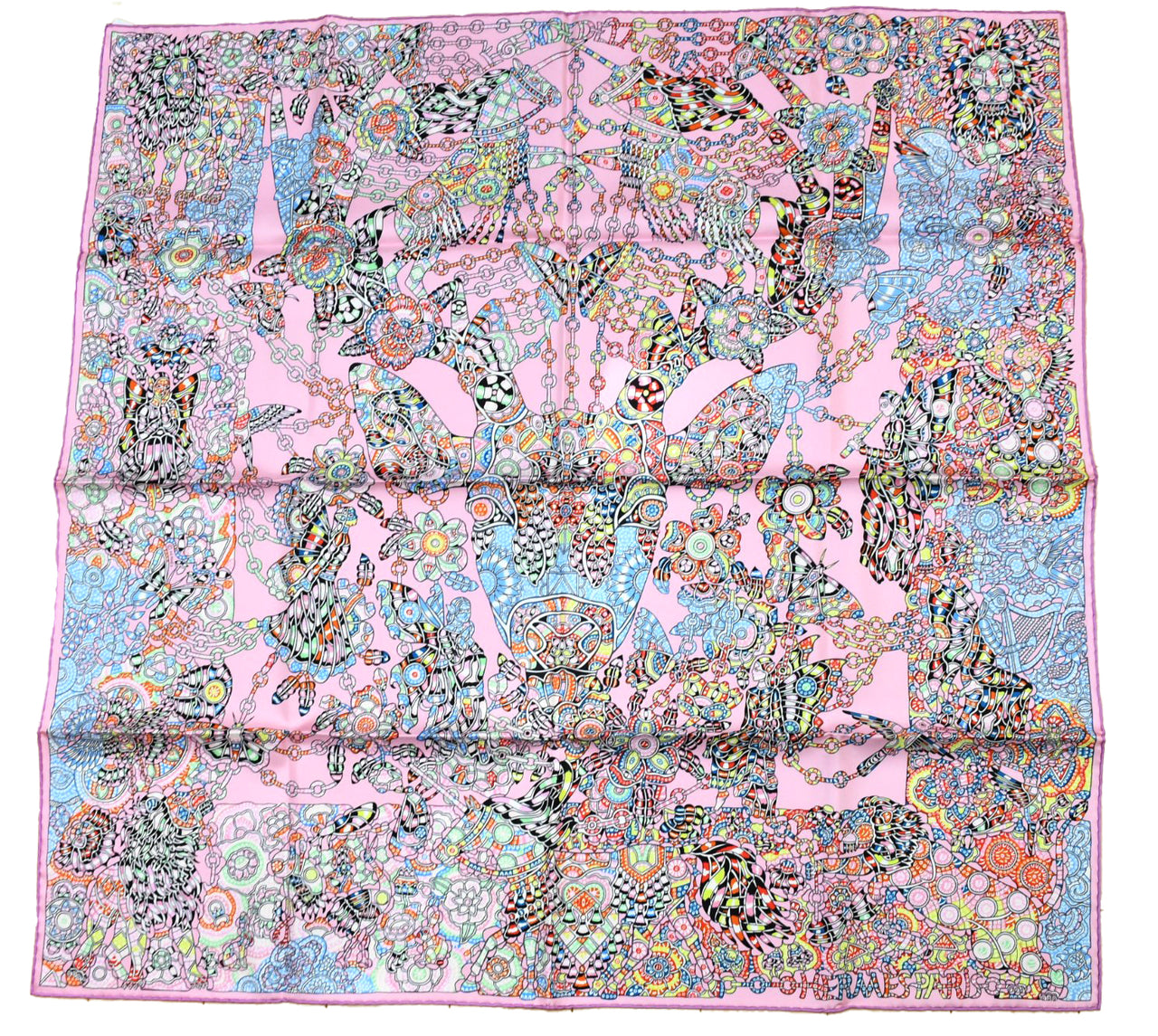Hermes Scarf La Legende de la Foret 90 cm silk pink legend forest deer Carre 35"