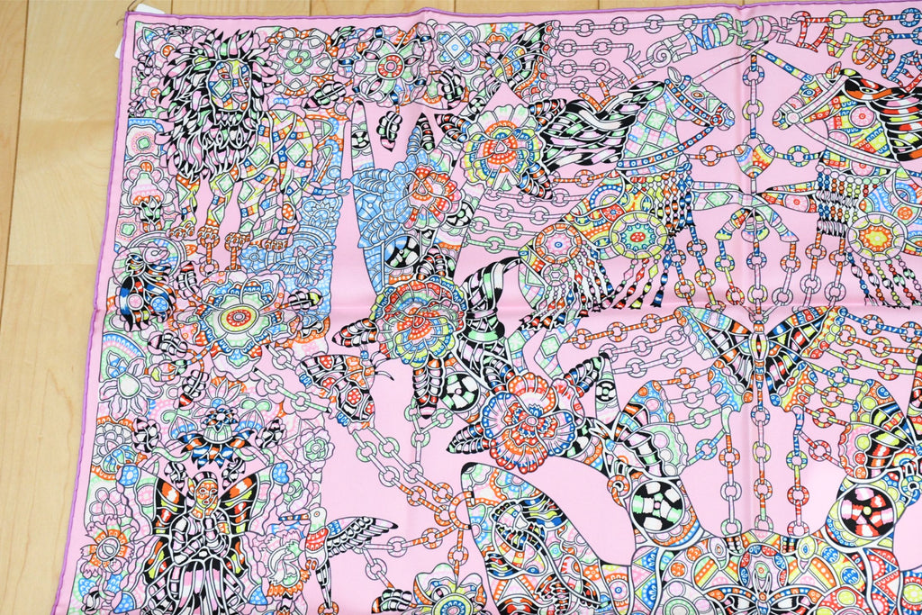 Hermes Scarf La Legende de la Foret 90 cm silk pink legend forest deer Carre 35"
