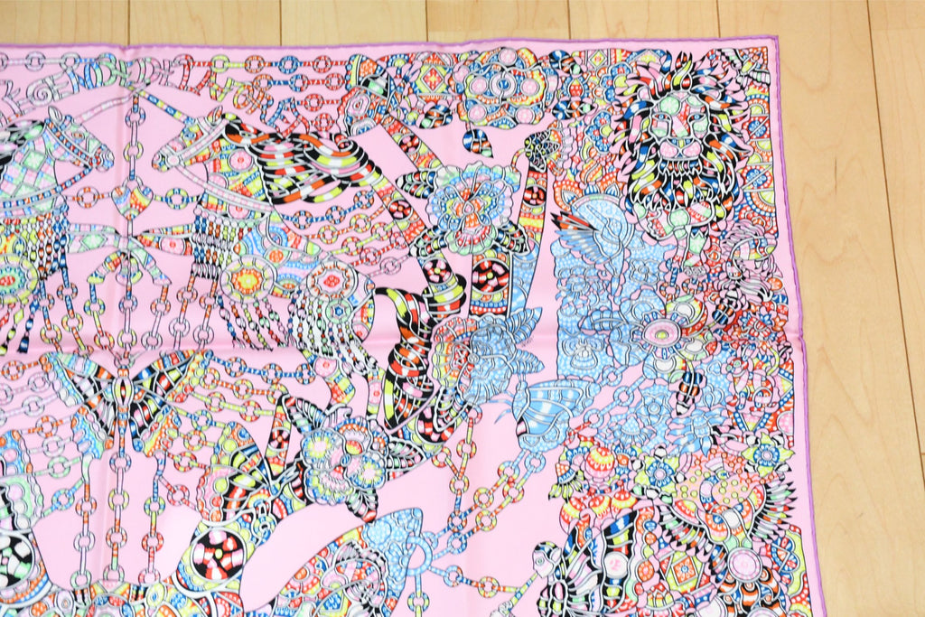 Hermes Scarf La Legende de la Foret 90 cm silk pink legend forest deer Carre 35"