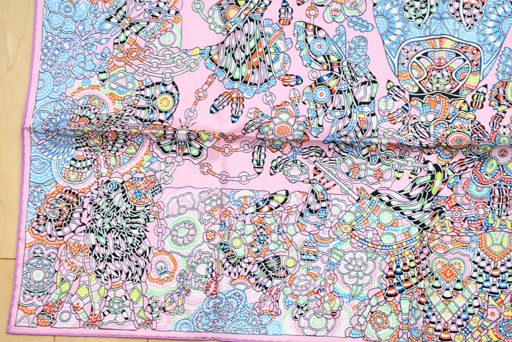 Hermes Scarf La Legende de la Foret 90 cm silk pink legend forest deer Carre 35"