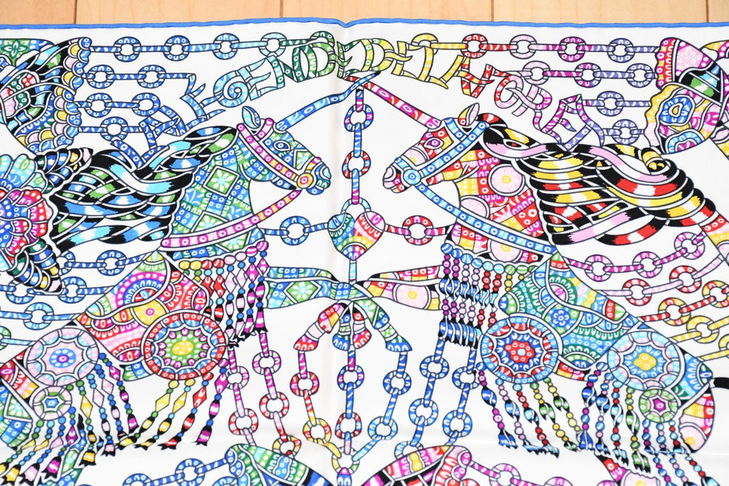 Hermes Scarf La Legende de la Foret 90 cm silk white blue legend forest deer Carre 35"