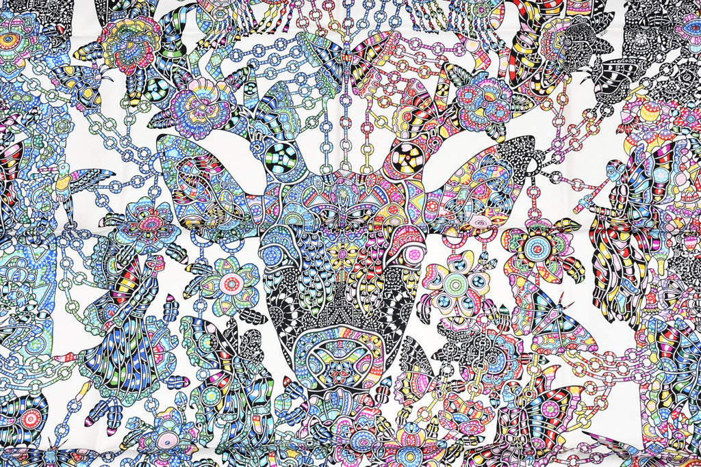 Hermes Scarf La Legende de la Foret 90 cm silk white blue legend forest deer Carre 35"