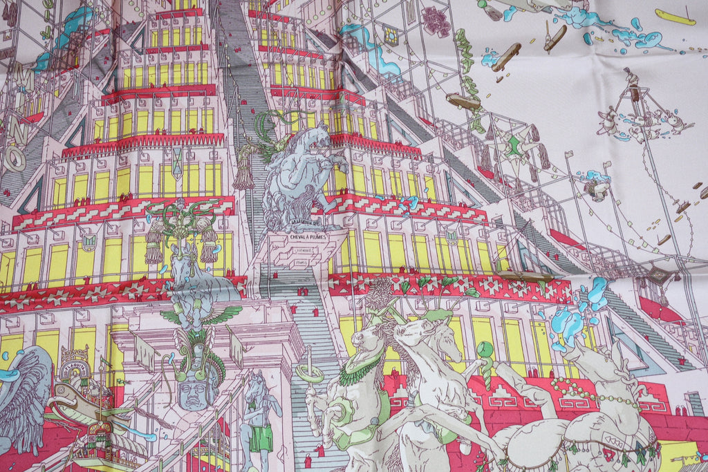 Hermes Scarf La Legende du Cheval a Plumes 90 cm silk pink Carre Pegasus horse
