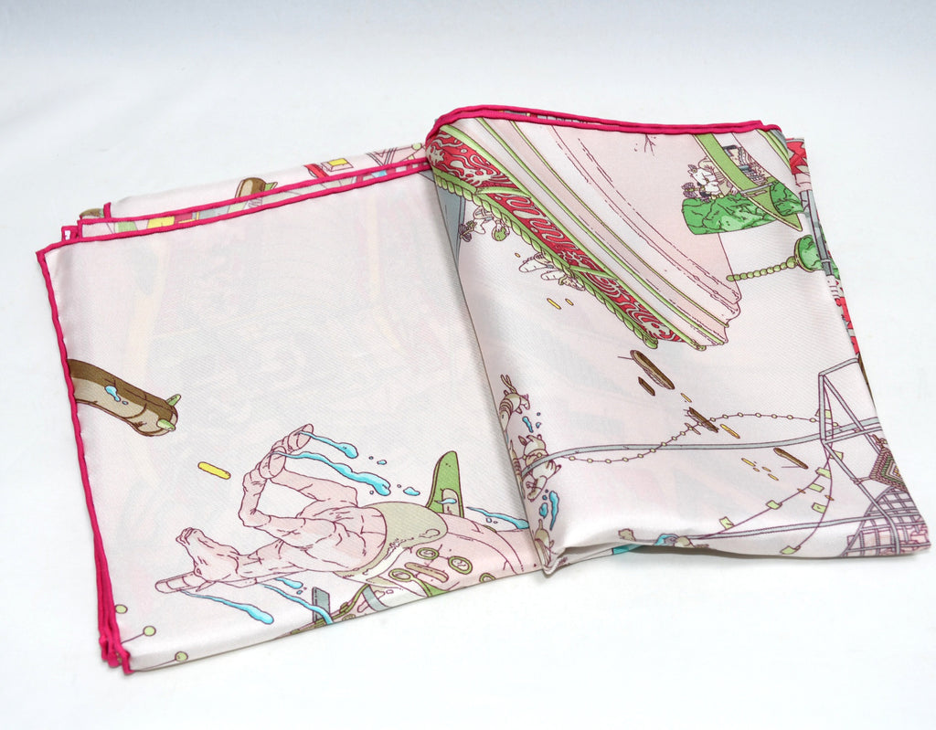 Hermes Scarf La Legende du Cheval a Plumes 90 cm silk pink Carre Pegasus horse