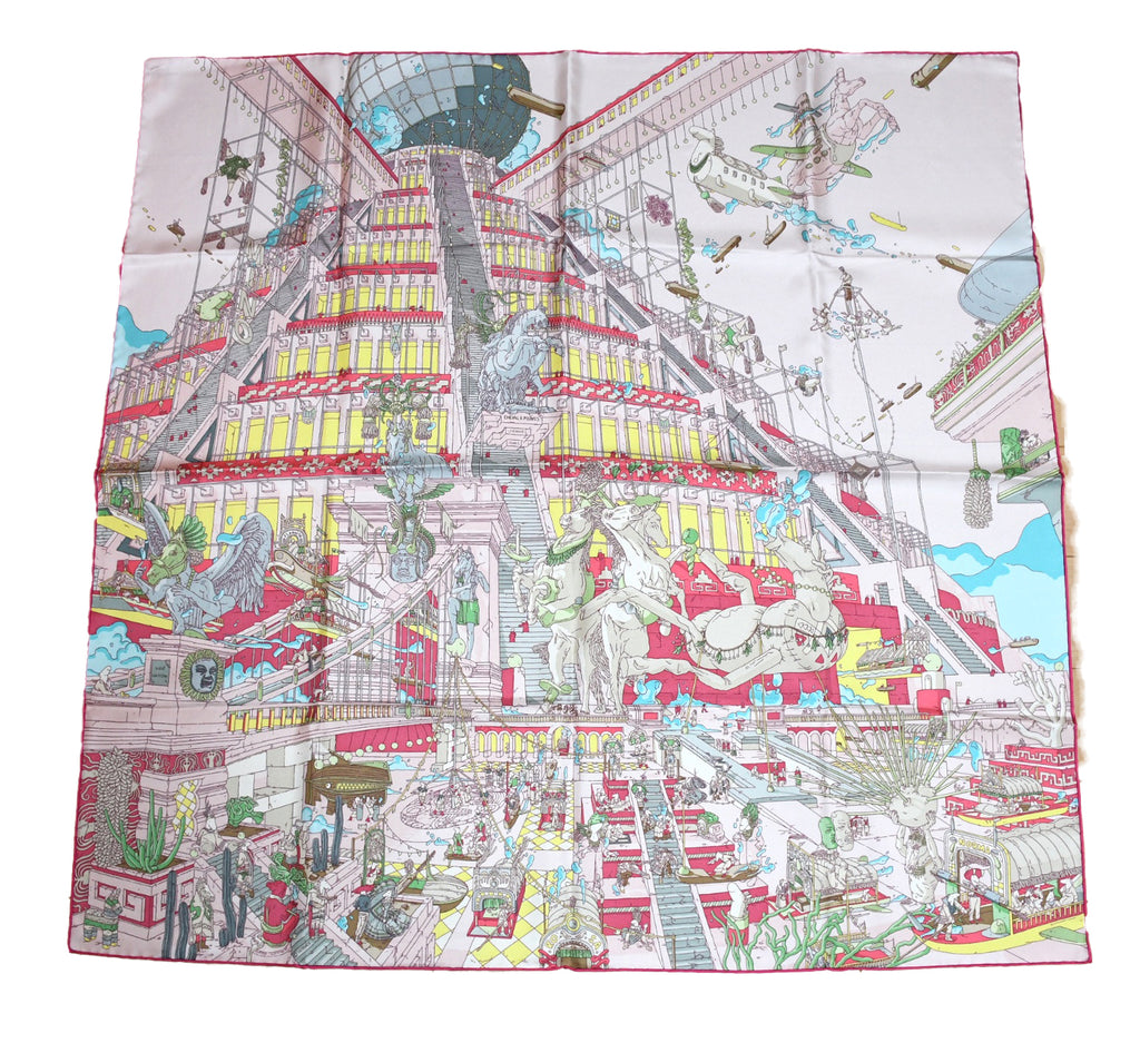 Hermes Scarf La Legende du Cheval a Plumes 90 cm silk pink Carre Pegasus horse