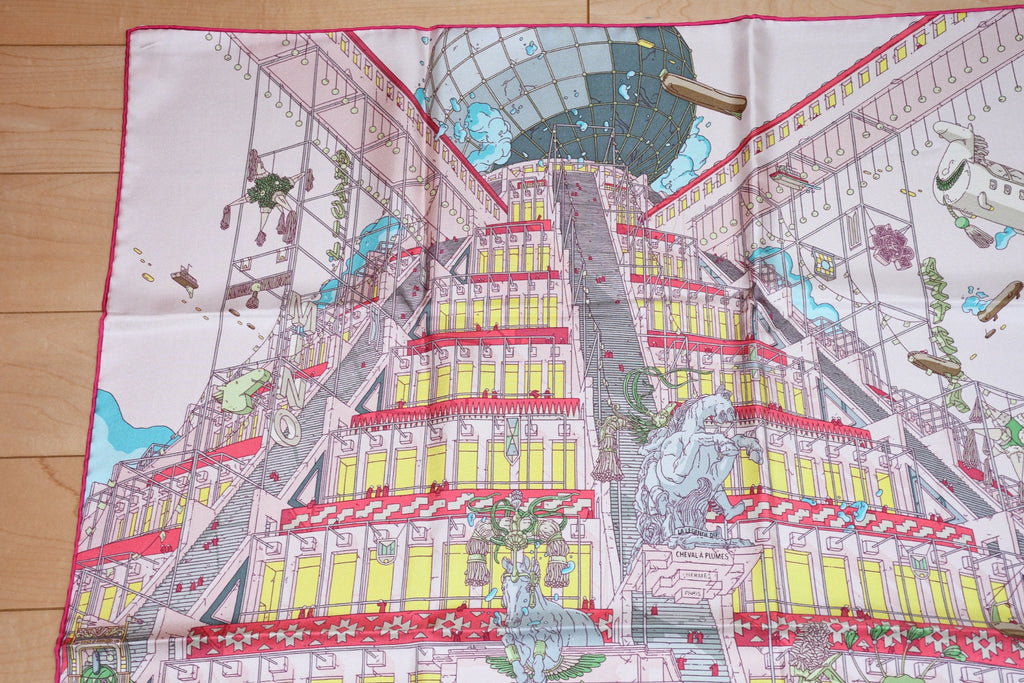 Hermes Scarf La Legende du Cheval a Plumes 90 cm silk pink Carre Pegasus horse