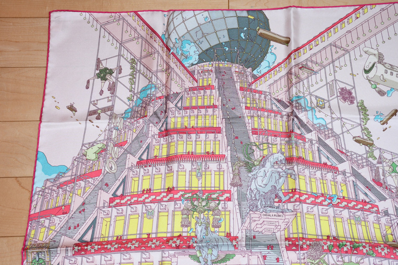Hermes Scarf La Legende du Cheval a Plumes 90 cm silk pink Carre Pegasus horse