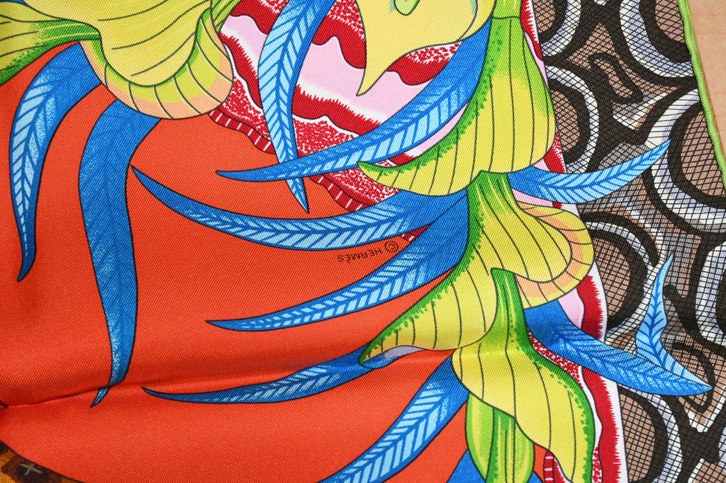 Hermes Scarf La Marche du Zambeze 90 cm silk orange Carre elephant river 35"