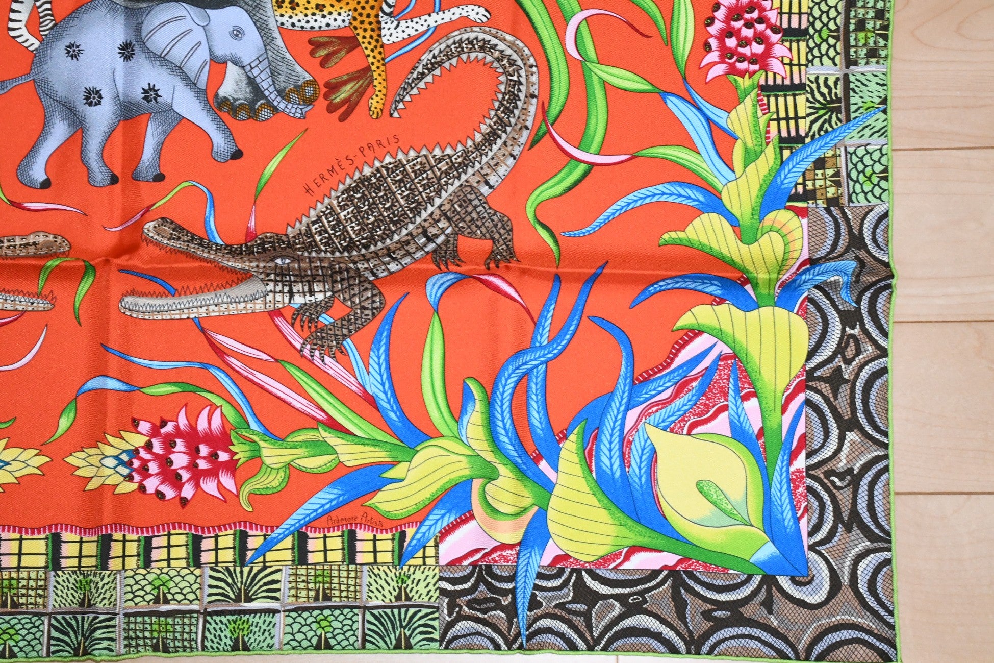 Hermes Scarf La Marche du Zambeze 90 cm silk orange Carre elephant