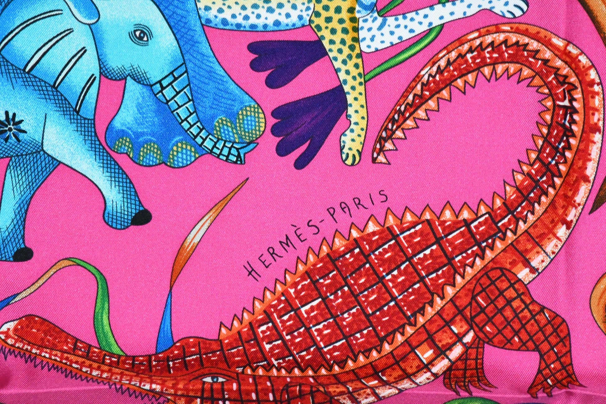 Hermes Scarf La Marche du Zambeze 90 cm silk pink Carre elephant