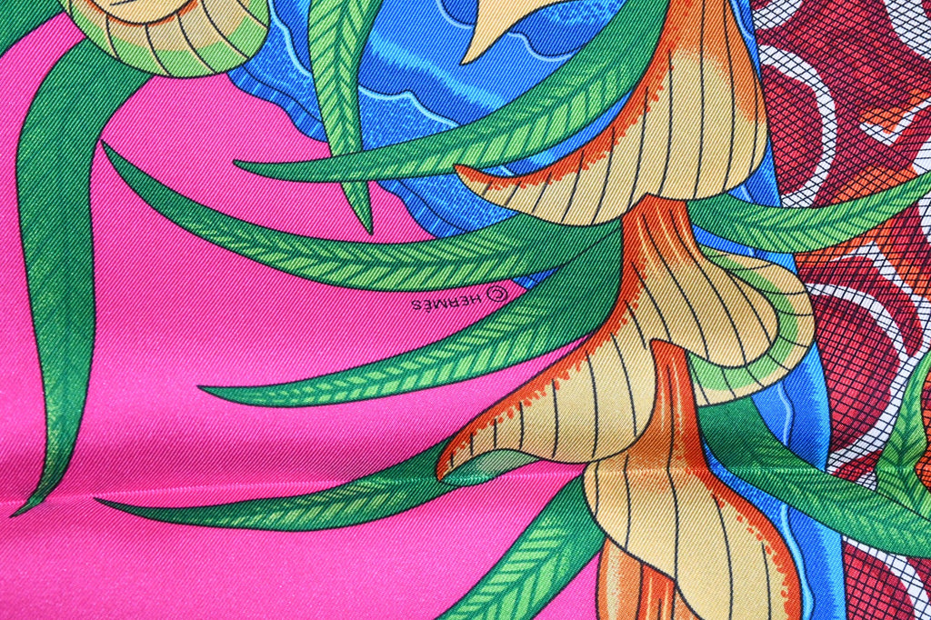 Hermes Scarf La Marche du Zambeze 90 cm silk pink Carre elephant river 35"